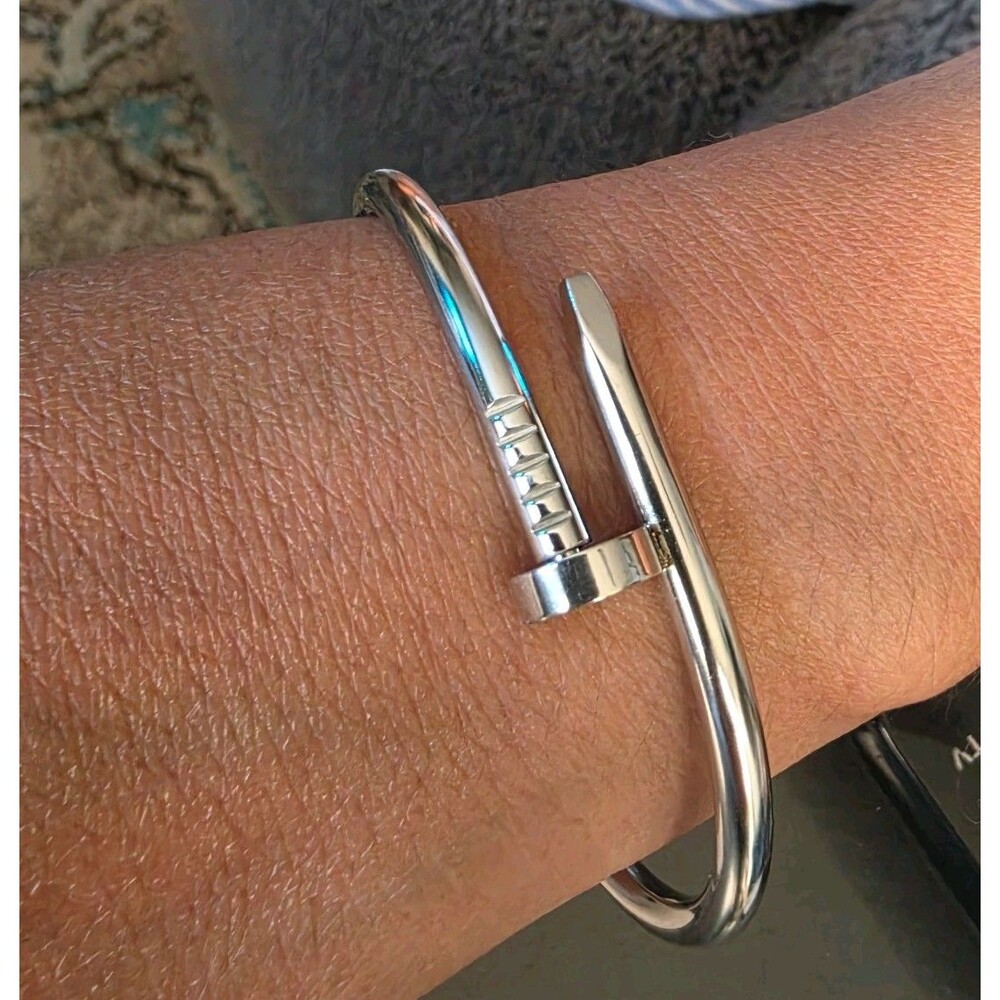 Fashion Nova Silver Nail Cuff Bangle Bracelet NWT Keep Nailing It OS